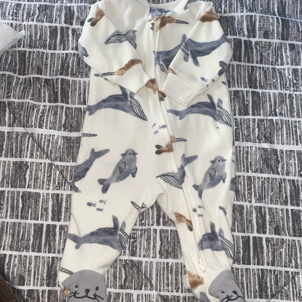 Carter's White and Gray Bodysuit with Playful Shark Design